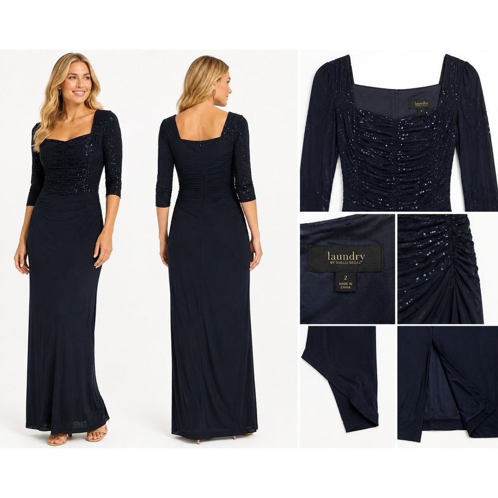 Laundry by Shelli Segal Gown Dress Women 2 Jersey Sequin Maxi Evening Formal